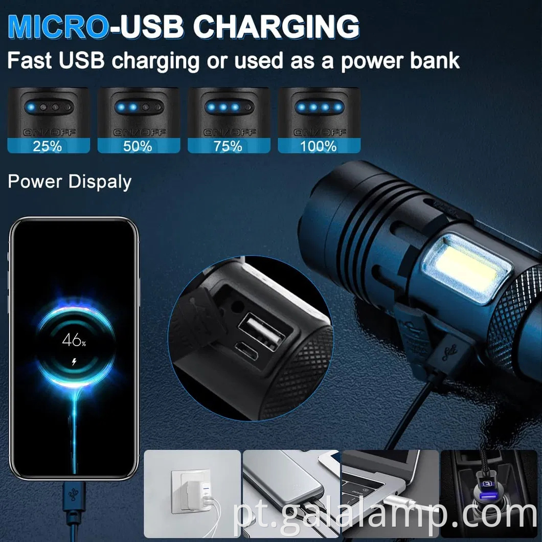 Lanterna tática de alta potência XHP160 LED com carregamento USB